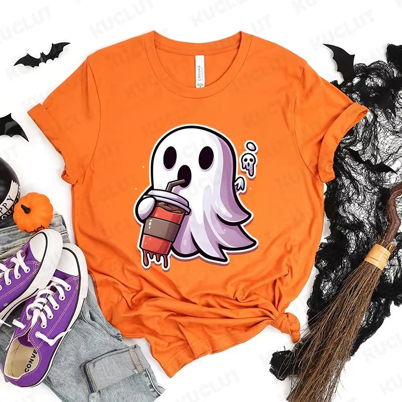 Happy Halloween Fashion Women T-Shirt Summer Casual Tops Spooky Season T-Shirt Halloween Pumpkins Ghost T-Shirts Halloween Gifts