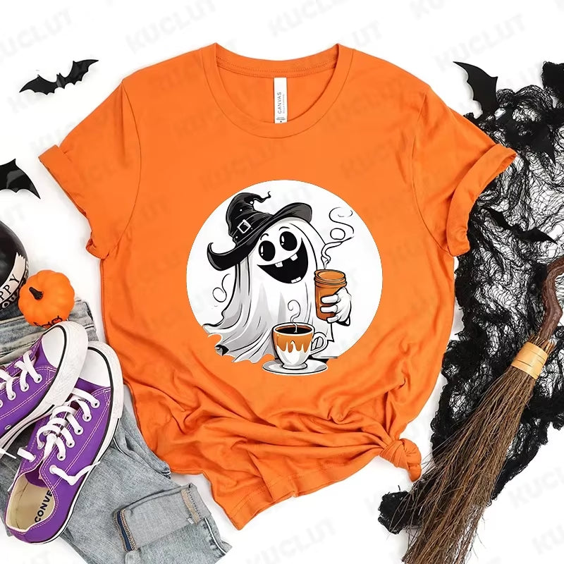 Happy Halloween Fashion Women T-Shirt Summer Casual Tops Spooky Season T-Shirt Halloween Pumpkins Ghost T-Shirts Halloween Gifts