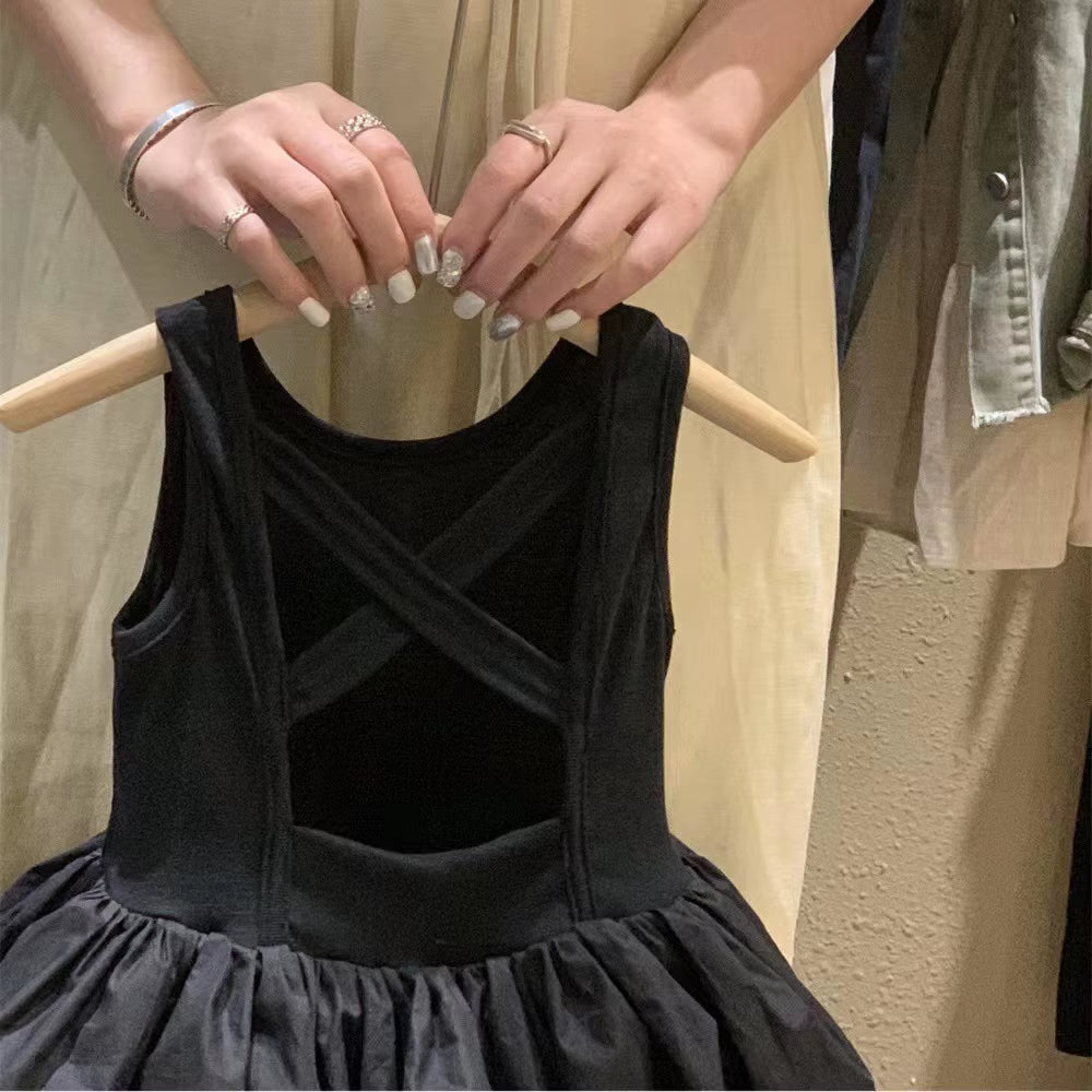 Midnight Breeze – Toddler Girl Cross-Back Off-Shoulder Party Dress