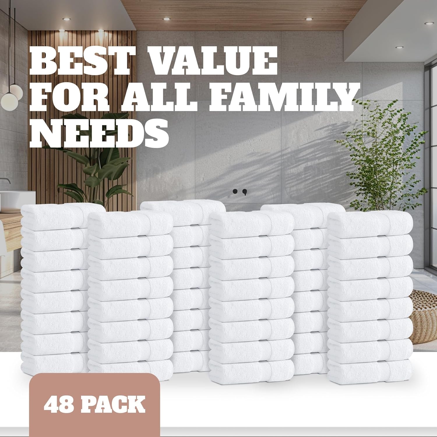 Wealuxe White Washcloths 48 Pack - 600 GSM 100% Ring-Spun Cotton Wash Cloths for Showering, Highly Absorbent and Soft | 12X12 Inches