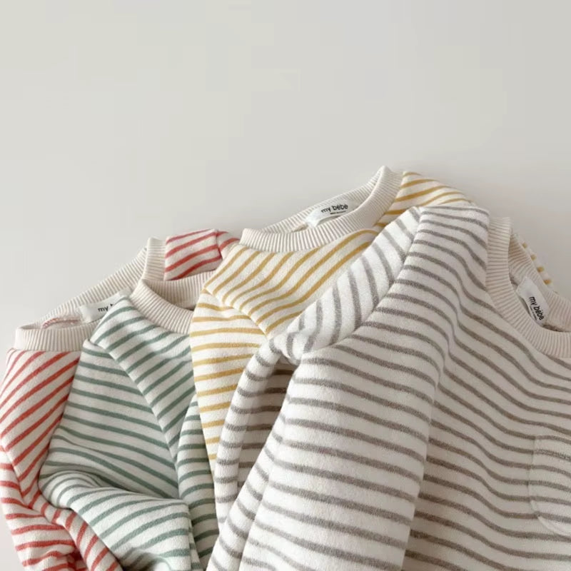 Snuggle Stripes – Fleece-Lined Striped Romper for Babies