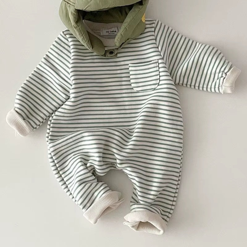 Snuggle Stripes – Fleece-Lined Striped Romper for Babies