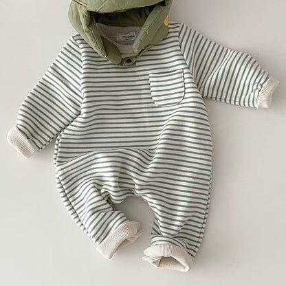Snuggle Stripes – Fleece-Lined Striped Romper for Babies