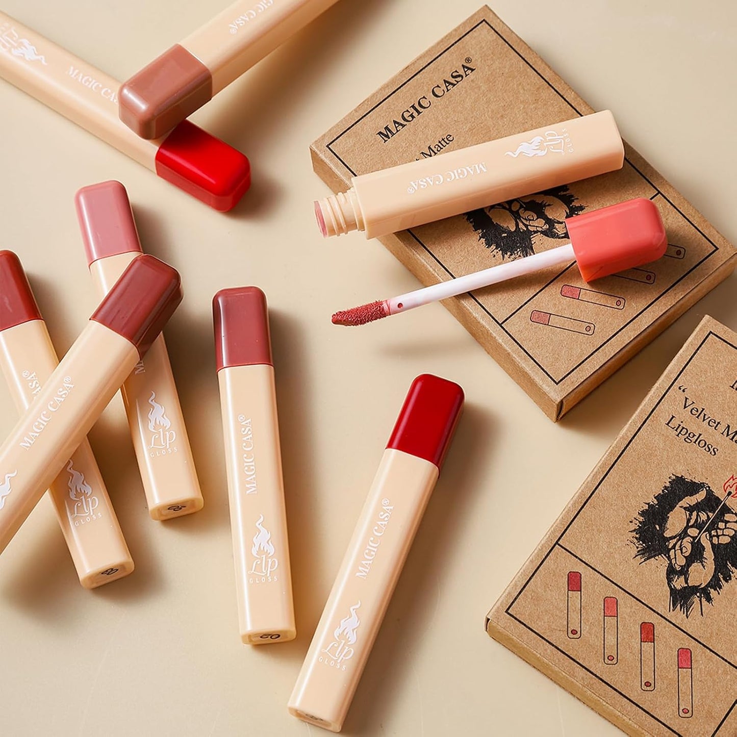 4 Colors Matte Lipstick Set, Mini Lipstick, Labiales Matte Velvet Lipstick, Long Lasting Lipstick, Creative Matchstick Shape Lipstick Set, Ideal Present for Women/Girls (A Set, Small)