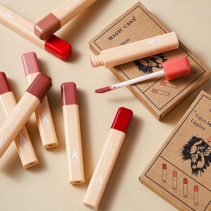 4 Colors Matte Lipstick Set, Mini Lipstick, Labiales Matte Velvet Lipstick, Long Lasting Lipstick, Creative Matchstick Shape Lipstick Set, Ideal Present for Women/Girls (A Set, Small)