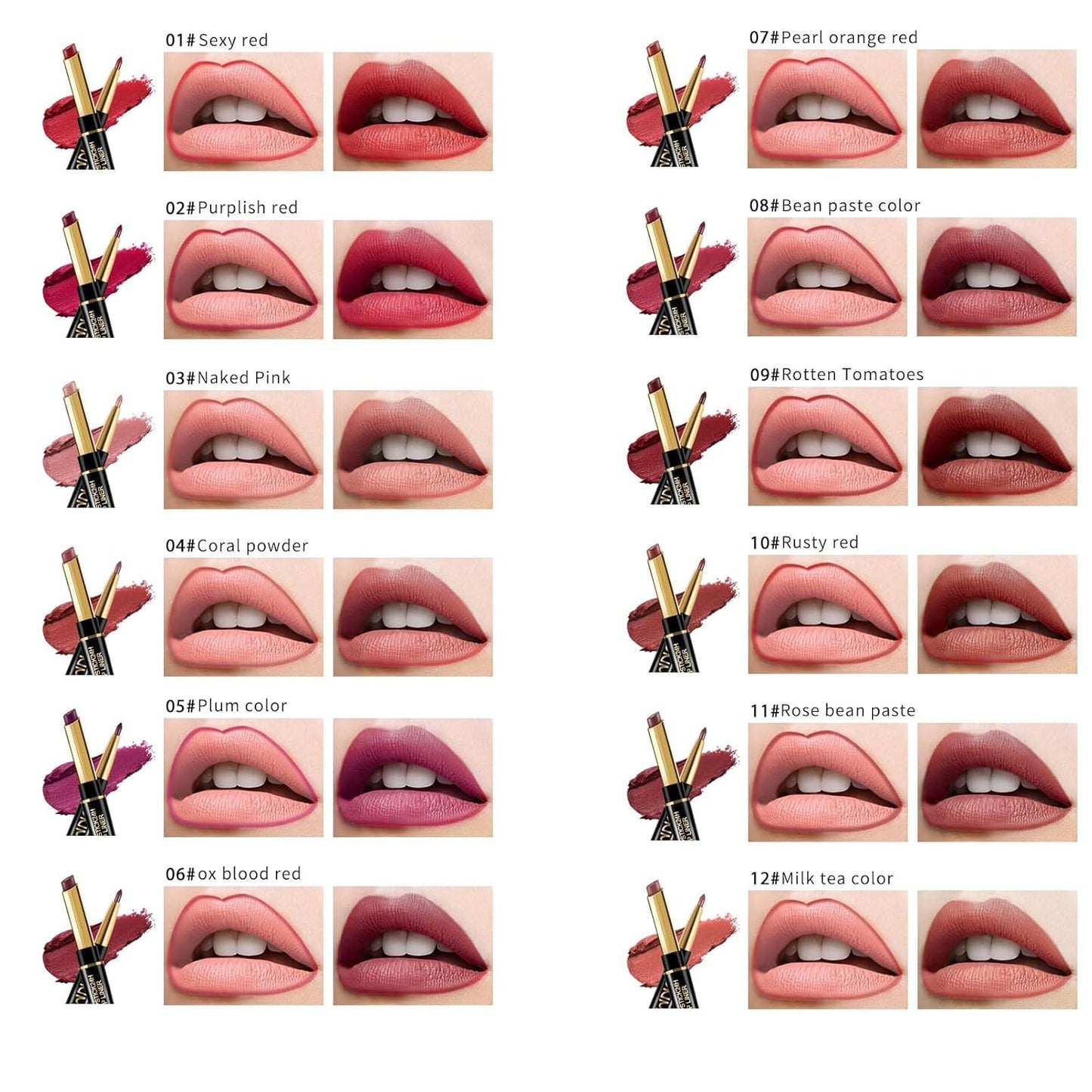 Visulong 2-In-1 Waterproof Lipstick Lip Liner,Visulong Lipstick,Double Ended Lipstick Automatic Lip Liner Matte Waterproof Non-Fading Non-Stick Lipstick (7#, One Size)
