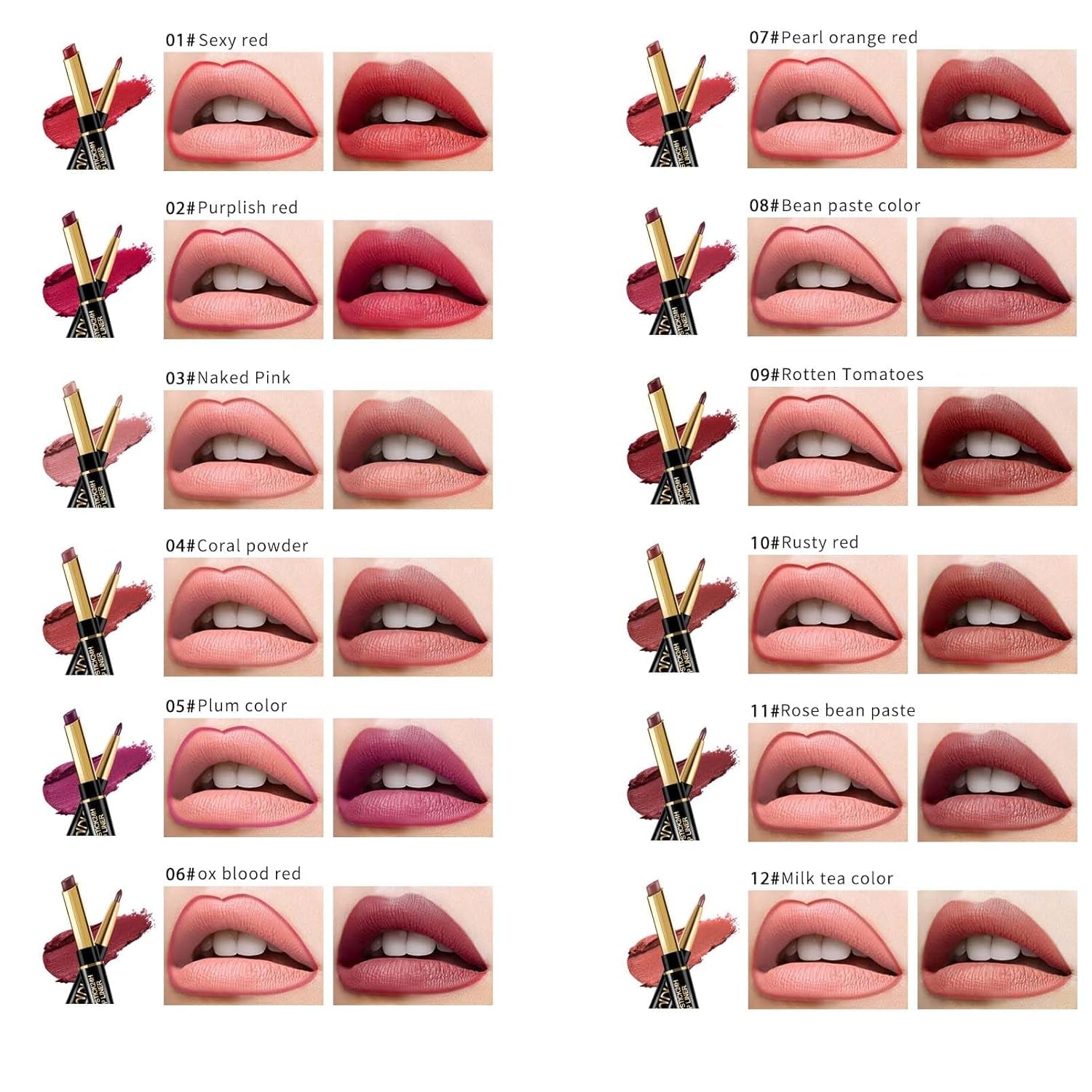 Visulong 2-In-1 Waterproof Lipstick Lip Liner,Visulong Lipstick,Double Ended Lipstick Automatic Lip Liner Matte Waterproof Non-Fading Non-Stick Lipstick (7#, One Size)