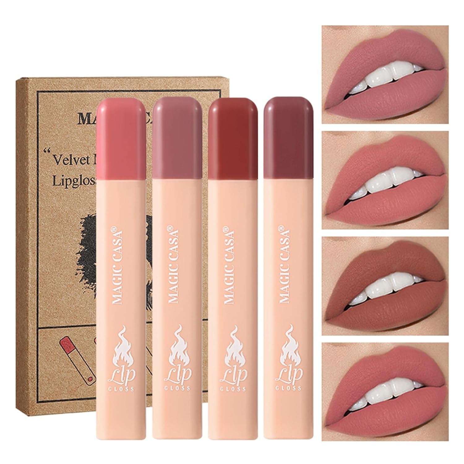 4 Colors Matte Lipstick Set, Mini Lipstick, Labiales Matte Velvet Lipstick, Long Lasting Lipstick, Creative Matchstick Shape Lipstick Set, Ideal Present for Women/Girls (A Set, Small)