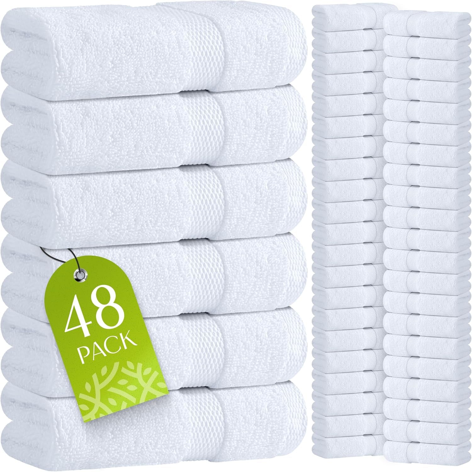 Wealuxe White Washcloths 48 Pack - 600 GSM 100% Ring-Spun Cotton Wash Cloths for Showering, Highly Absorbent and Soft | 12X12 Inches