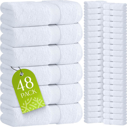Wealuxe White Washcloths 48 Pack - 600 GSM 100% Ring-Spun Cotton Wash Cloths for Showering, Highly Absorbent and Soft | 12X12 Inches