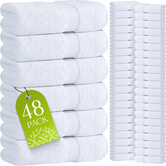 Wealuxe White Washcloths 48 Pack - 600 GSM 100% Ring-Spun Cotton Wash Cloths for Showering, Highly Absorbent and Soft | 12X12 Inches