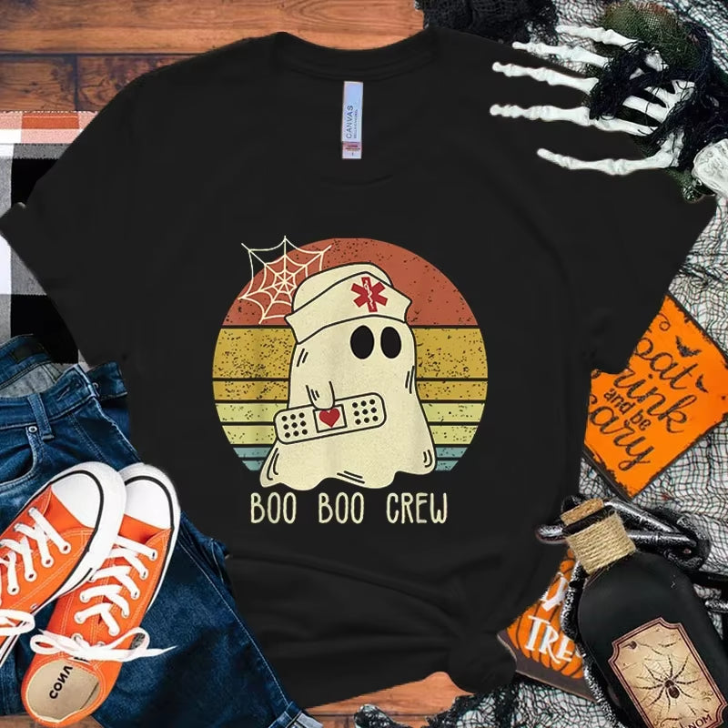 Women T-Shirts Halloween Cute Ghost Cat Vintage T Shirts Halloween Pumpkin Floral Tee Funny Gift for Animals Lover Clothes