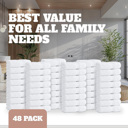 Wealuxe White Washcloths 48 Pack - 600 GSM 100% Ring-Spun Cotton Wash Cloths for Showering, Highly Absorbent and Soft | 12X12 Inches