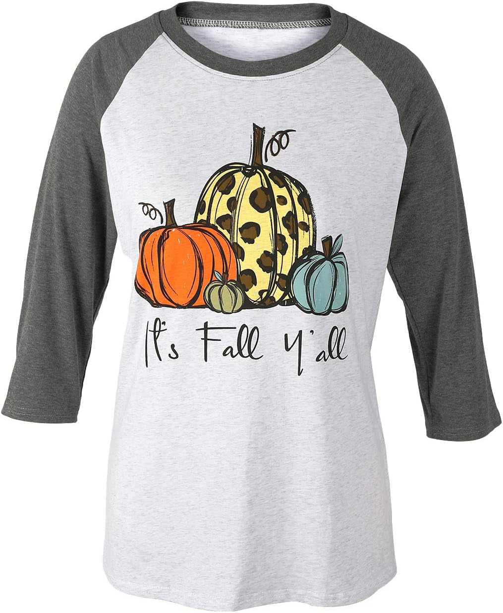 Its Fall Yall Halloween Cute Shirt Women Leopard Pumpkin Graphic Shirts Fall Casual 3/4 Sleeve Raglan Tee Tops