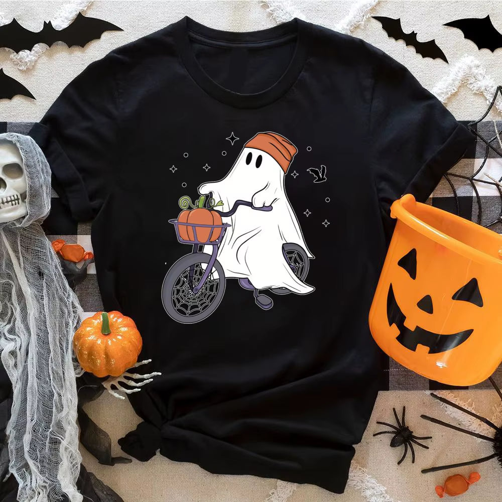Women T-Shirts Halloween Cute Ghost Cat Vintage T Shirts Halloween Pumpkin Floral Tee Funny Gift for Animals Lover Clothes