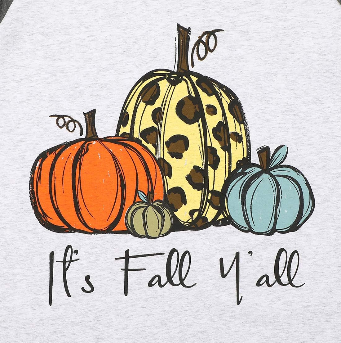 Its Fall Yall Halloween Cute Shirt Women Leopard Pumpkin Graphic Shirts Fall Casual 3/4 Sleeve Raglan Tee Tops