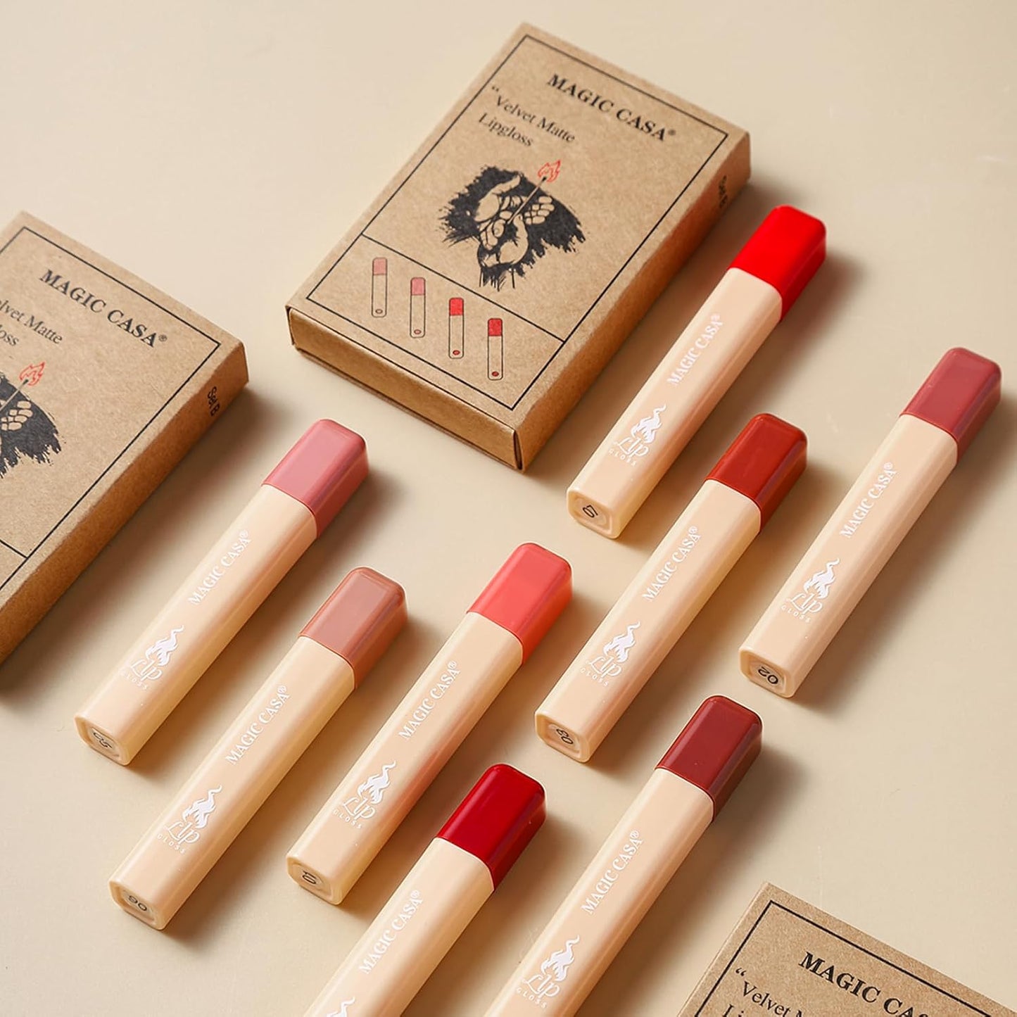 4 Colors Matte Lipstick Set, Mini Lipstick, Labiales Matte Velvet Lipstick, Long Lasting Lipstick, Creative Matchstick Shape Lipstick Set, Ideal Present for Women/Girls (A Set, Small)