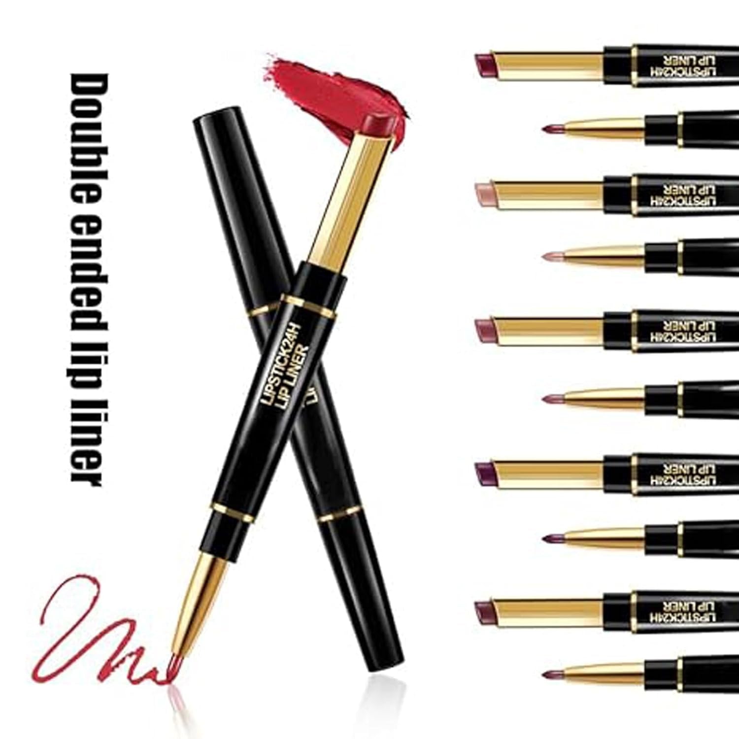 Visulong 2-In-1 Waterproof Lipstick Lip Liner,Visulong Lipstick,Double Ended Lipstick Automatic Lip Liner Matte Waterproof Non-Fading Non-Stick Lipstick (7#, One Size)