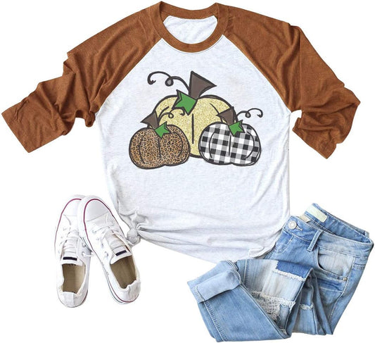 Pumpkin Shirts for Women Funny Halloween Clothing Fall T-Shirts Top