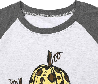 Its Fall Yall Halloween Cute Shirt Women Leopard Pumpkin Graphic Shirts Fall Casual 3/4 Sleeve Raglan Tee Tops