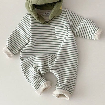 Snuggle Stripes – Fleece-Lined Striped Romper for Babies